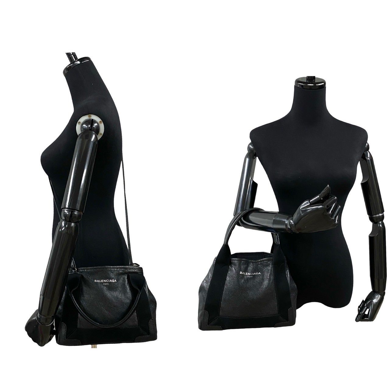 極 美品 BALENCIAGA バレンシアガ ネイビーカバス XS ロゴ