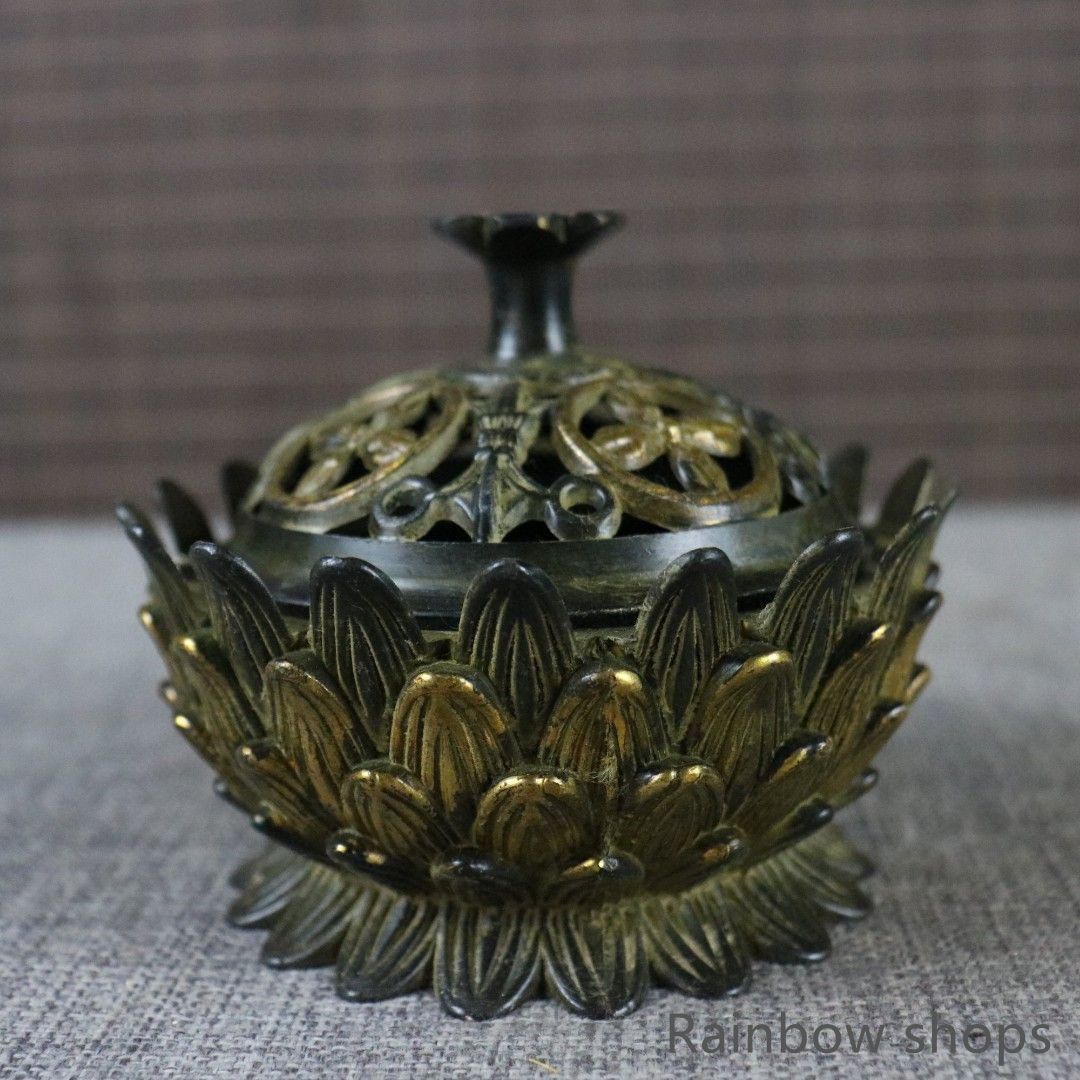 新品未使用】銅器 香炉 蓮華香炉 沈香檀香炉 香道具 装飾品 工芸