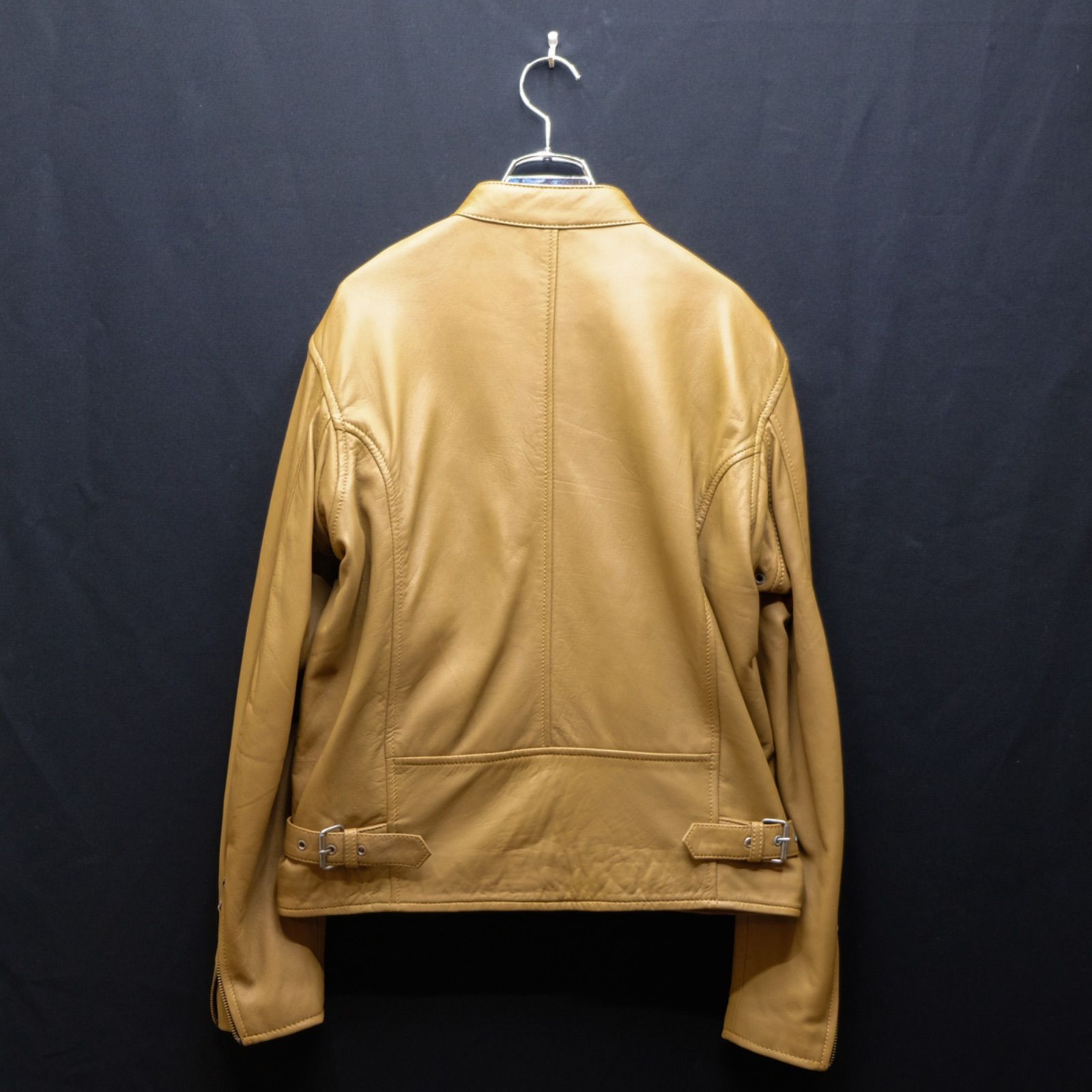 kwy 羊革 シングルライダースジャケット 38サイズ ラムレザー スタンド 