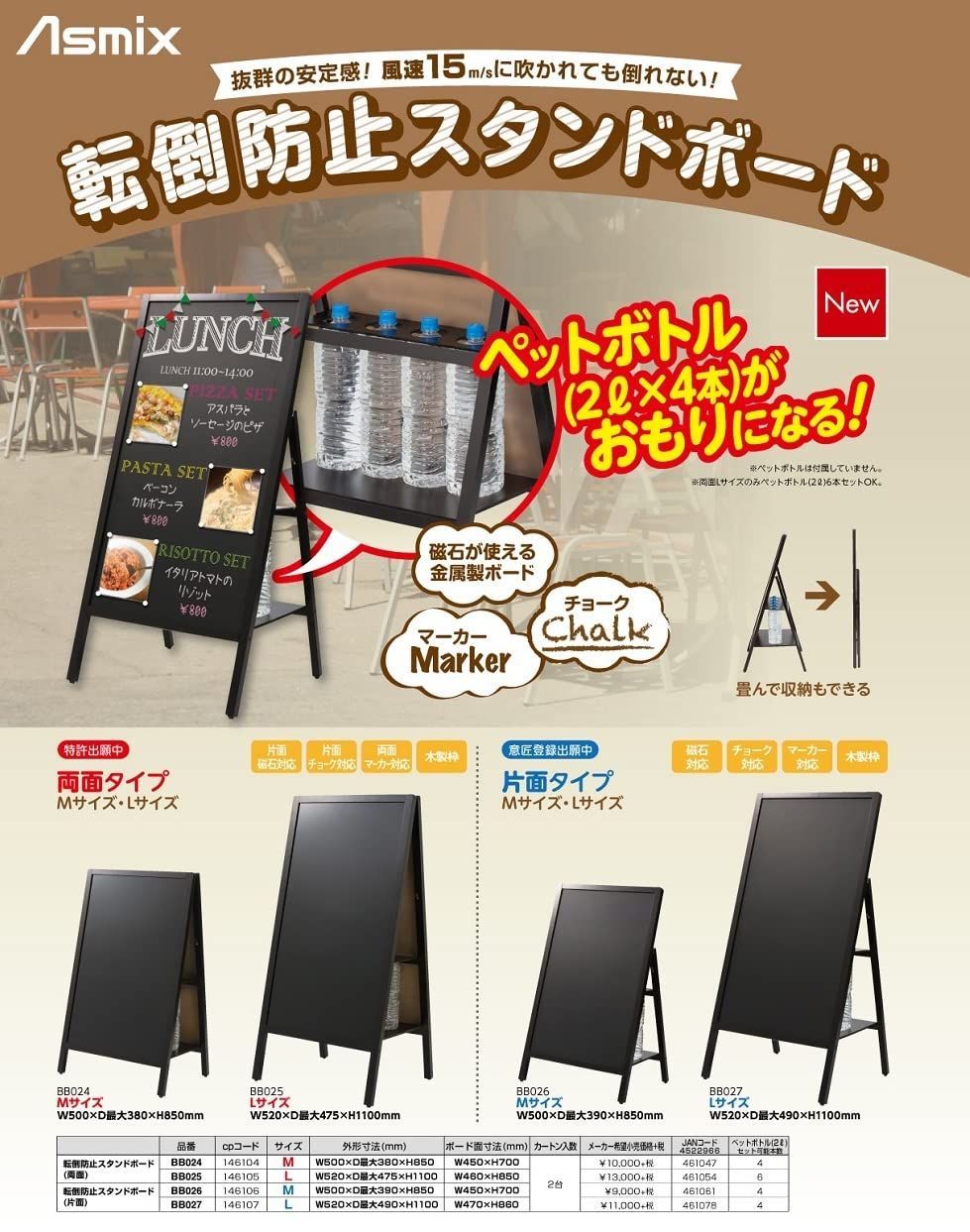 特価セール】転倒防止ボード 両面 L アスカ ブラックボード BB025