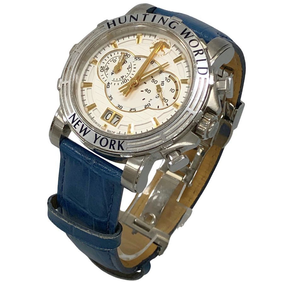 ☆美品☆ HUNTING WORLD クロノグラフ デイト 腕時計 HW-913 ハンティングワールド 腕時計 HW-913 レザー クロノグラフ