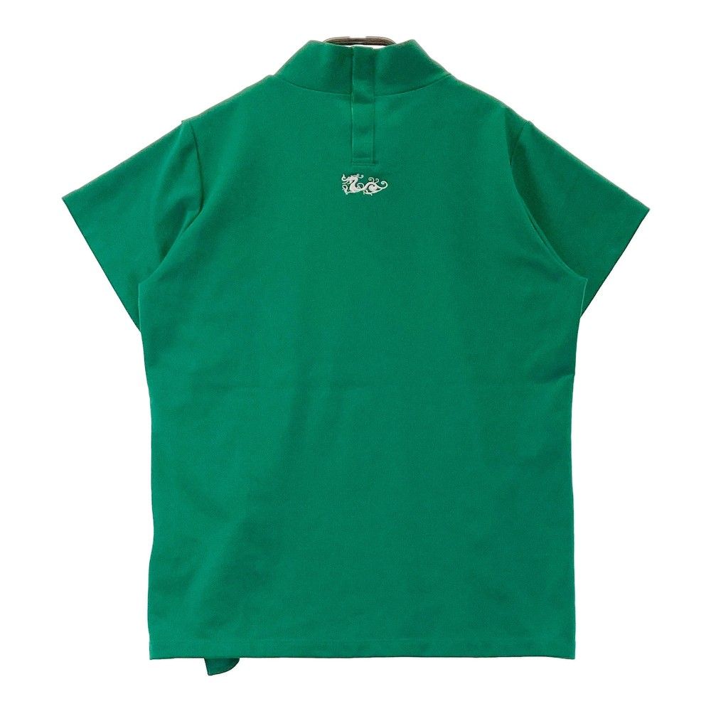 サイズ：3 DANCE WITH DRAGON ダンスウィズドラゴン  フロントフリル ハイネック半袖Tシャツ  グリーン系 [240101443421] ゴルフウェア レディース ストスト サイズ：3 DANCE WITH DRAGON ダンスウィズドラゴン フロント