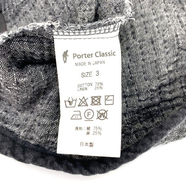 PORTER CLASSIC SASHIKO LINEN カットソー Tシャツ 半袖 刺し子 リネン メンズ サイズ3 ブラック ポータークラシック トップス DM12457■