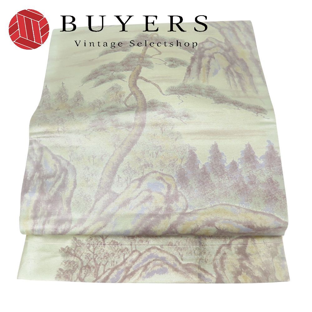 袋帯 正絹 金銀糸除く シルバー系 グリーン系 風景 お洒落 和装 呉服 和服 きもの レディース 女性