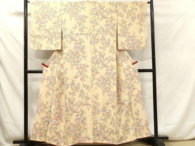 平和屋着物▽上質な小紋 単衣 鹿の子霞文 正絹 逸品 未使用