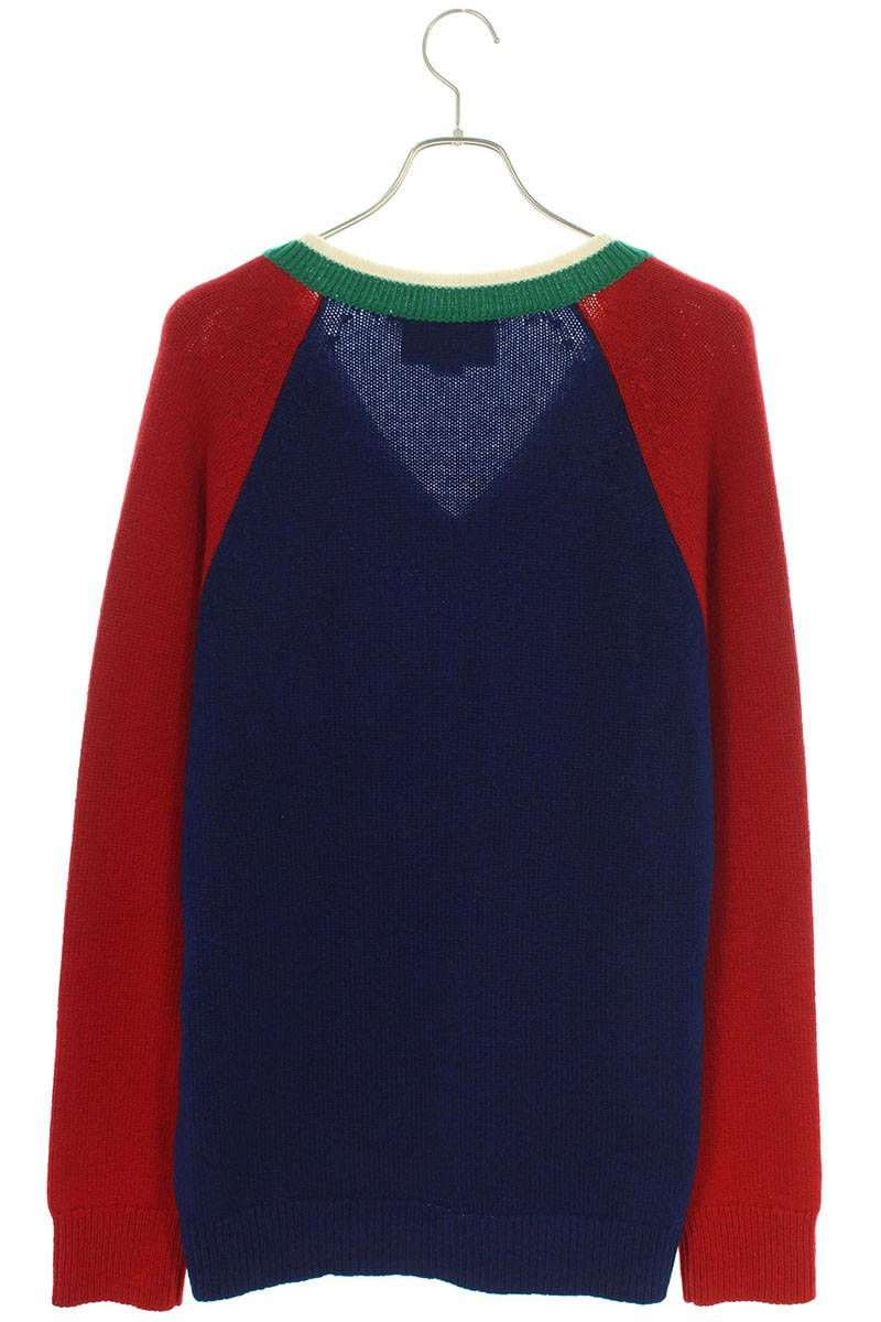 グッチ 575504 XKATG Vネックカレッジワッペン付きニット メンズ M 