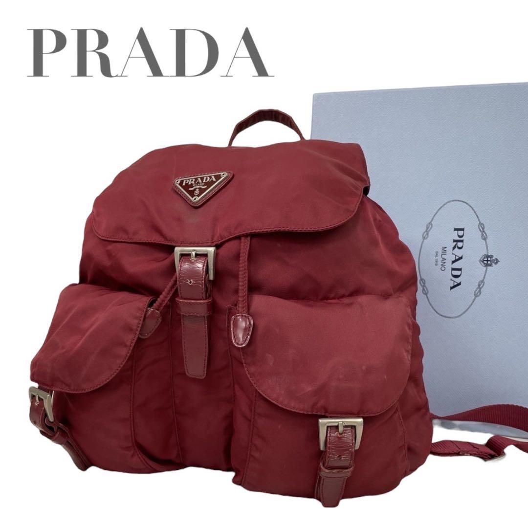 価格交渉 質問大 PRADA プラダ リュックサック バックパック ナイロン 三角ロゴ レッド 赤 レディース 軽量 大容量 感 4654