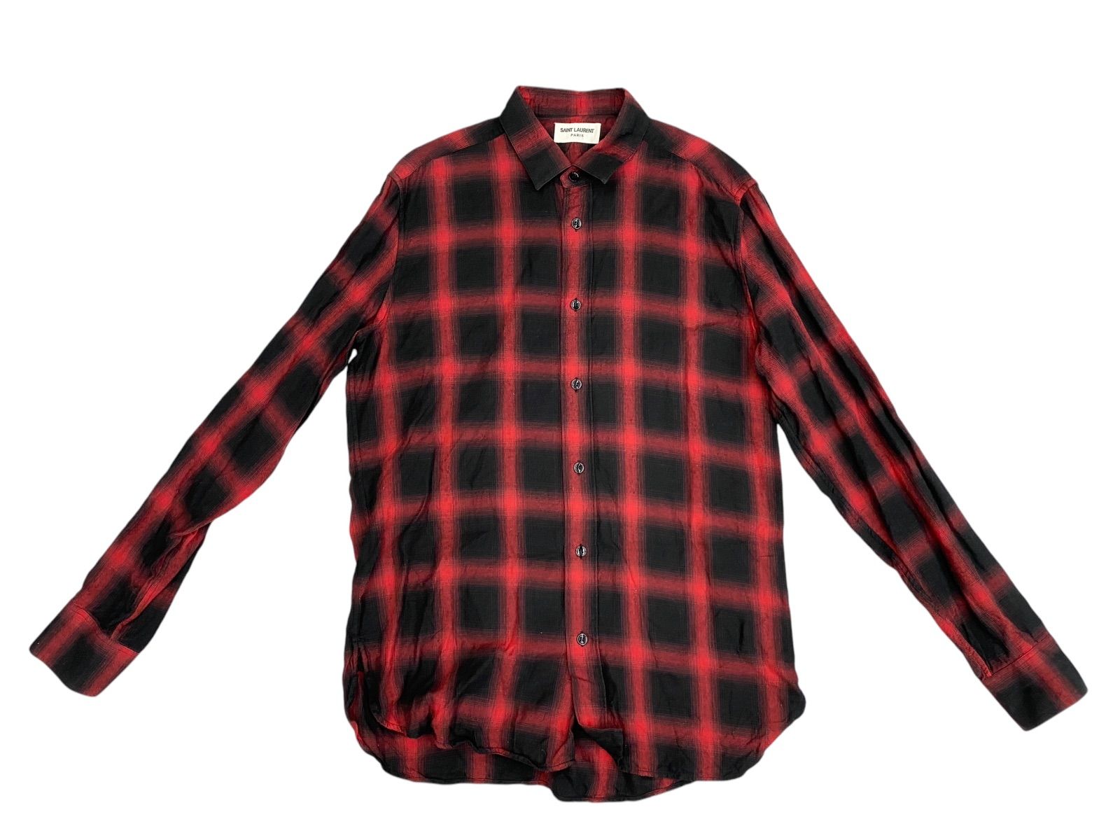 EM0254 Saint Laurent チェック柄シャツ レッド × ブラック サンローラン
