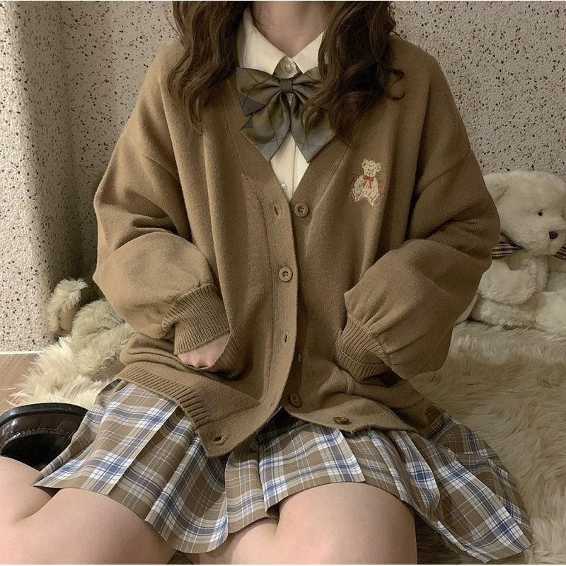 【未開封未使用】ど根性ガエル ピョン吉ニットトランクス MAサイズ　日本製 くま刺繍ニットカーディガン レディース ネック ゆったり