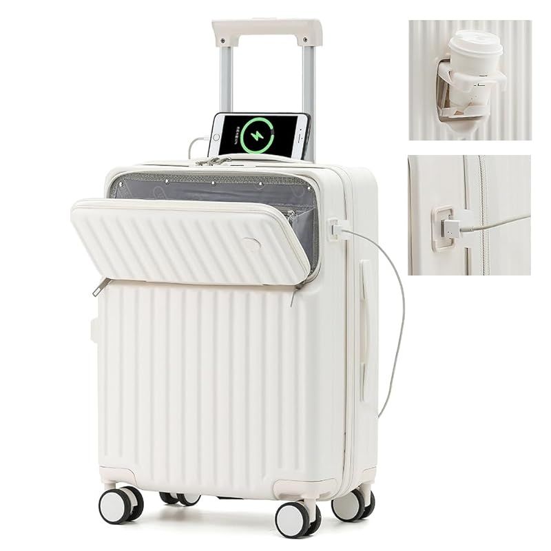 スーツケース 前開き キャリーケース　ホワイト　Mサイズ　59L　4泊5日　旅行 スーツケース 前開き キャリーケース ホワイト Mサイズ 59L 4泊5日 旅行