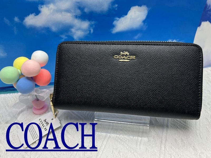 コーチ COACH 財布 長財布 クロスグレーン レザー ロング ジップ アラウンド ウォレット ストラップ付き  バレタインディー プレゼント メンズ 財布 レディース 新品未使用 ブランド    A218 F52372 13