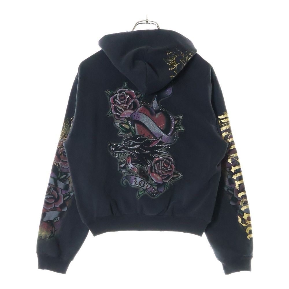 【BALENCIAGA】タッキー メタリック ロゴ ジップアップパーカー BALENCIAGA Tacky Embellished Metallic Logo-Print Cotton