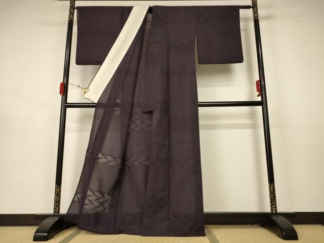 平和屋着物 夏物 色無地 絽 紫黒色 正絹 AABA9426jd