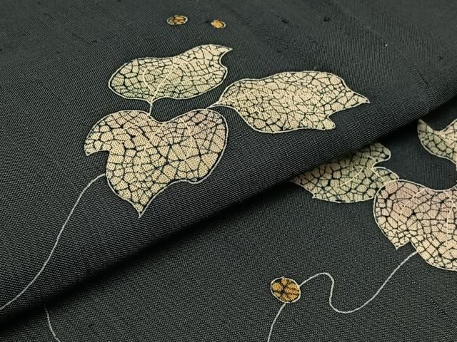 平和屋着物▽訪問着 単衣 紬地 一珍染 唐草文 正絹 逸品 AABC1720jh