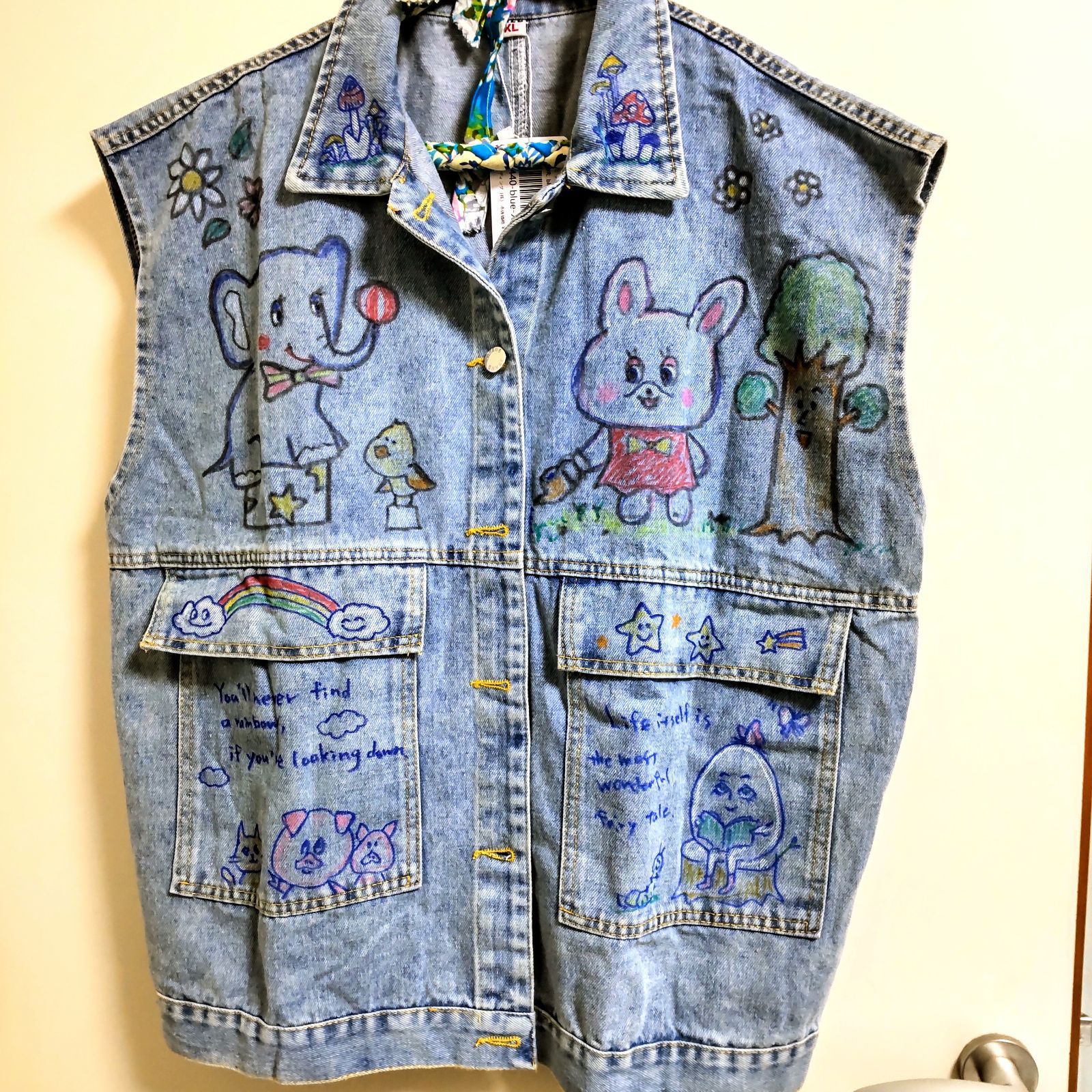 リカさまへ　　手描きデニムのベスト　オーバーサイズ