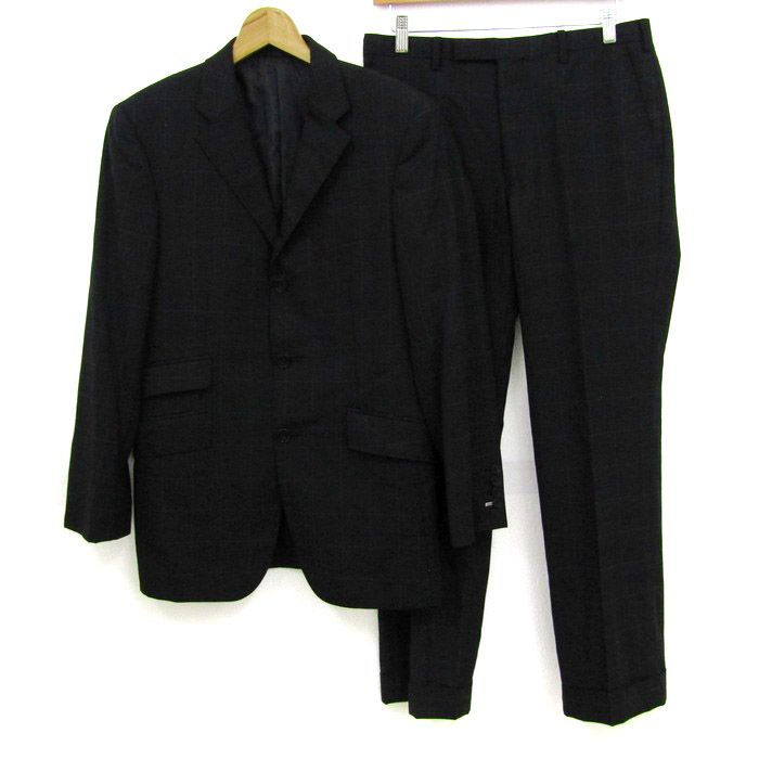 バーバリーブラックレーベル スーツ セットアップ 上下セット スーパー100 s メンズ 38Rサイズ 黒 BURBERRY BLACK LABEL