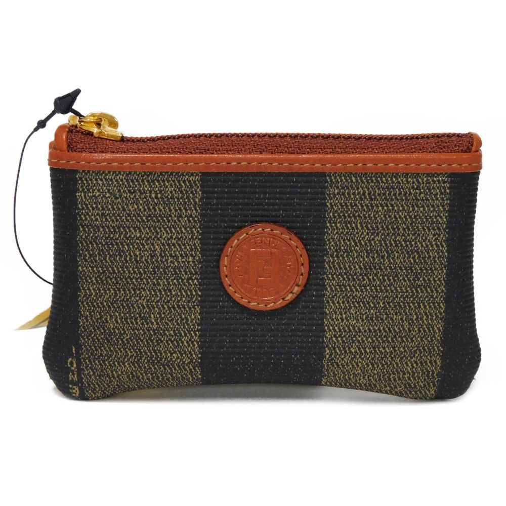 FENDI フェンディ オールド ペカン コインパース ストライプ ブラウン 
