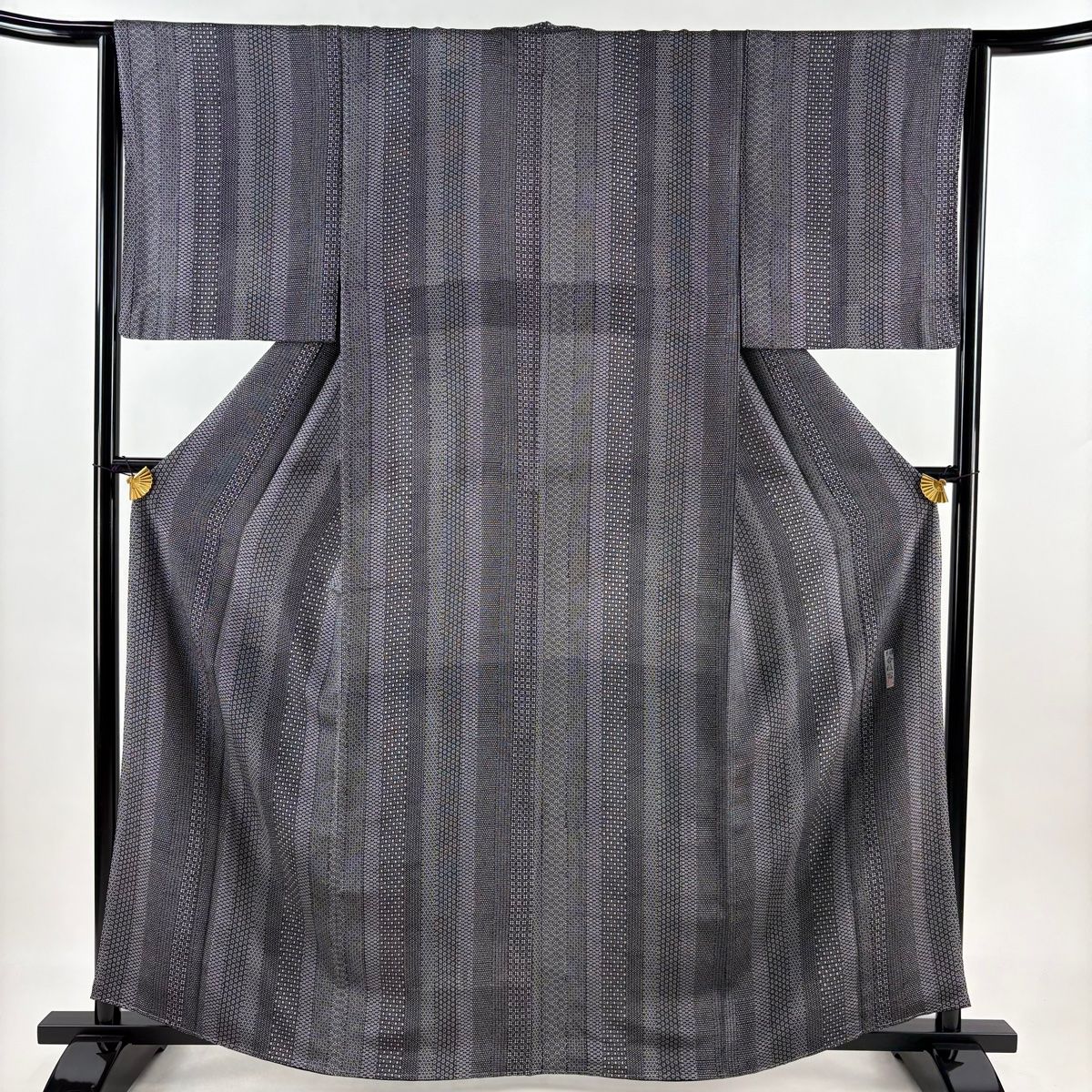 江戸小紋 身丈161cm 裄丈65.5cm M 袷 細合俊男 落款 小花 寄せ柄 縮緬 墨色 正絹 秀品