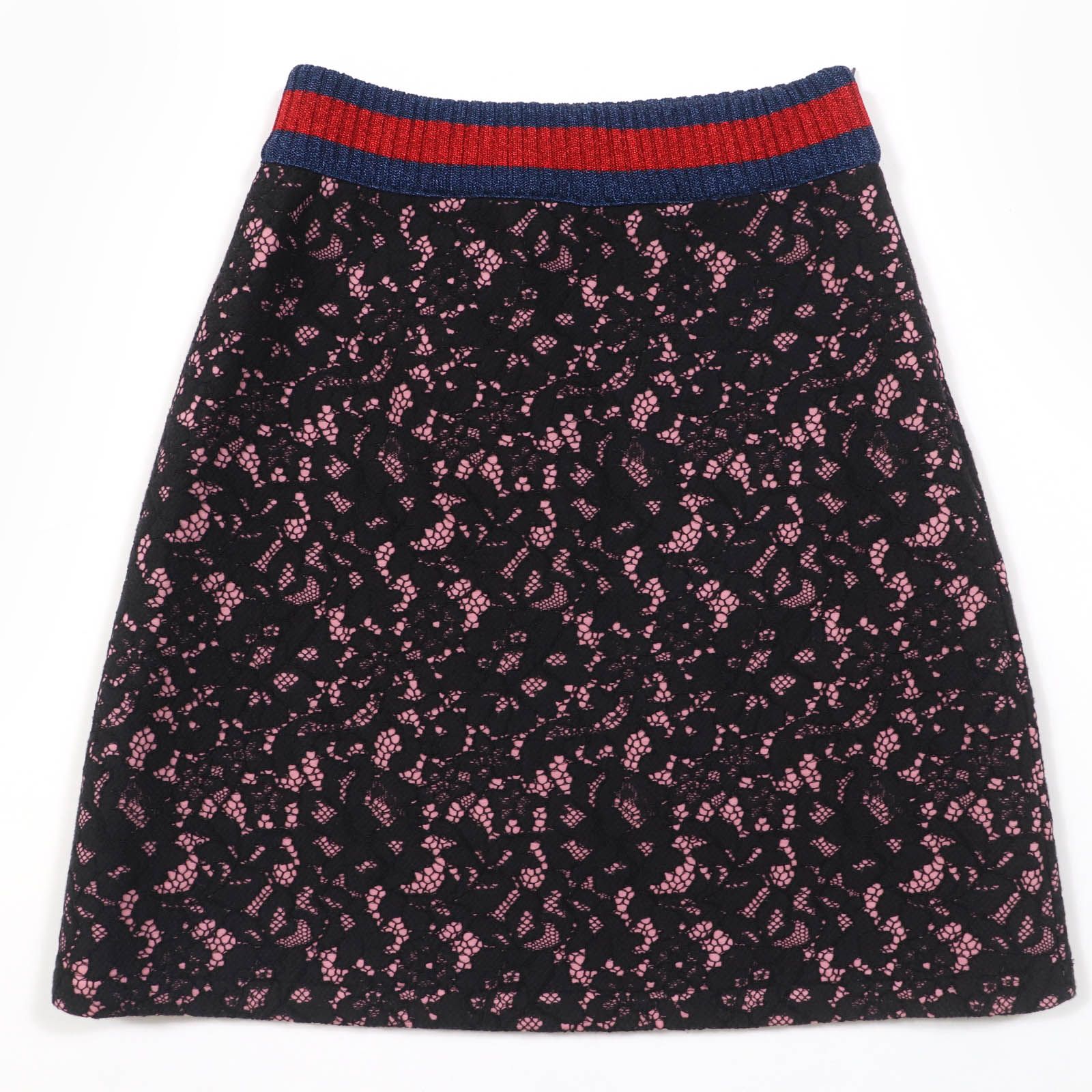 GUCCI グッチ 457919 シェリーライン 台形 レース スカート ブラック ピンク S イタリア製 正規品 レディース