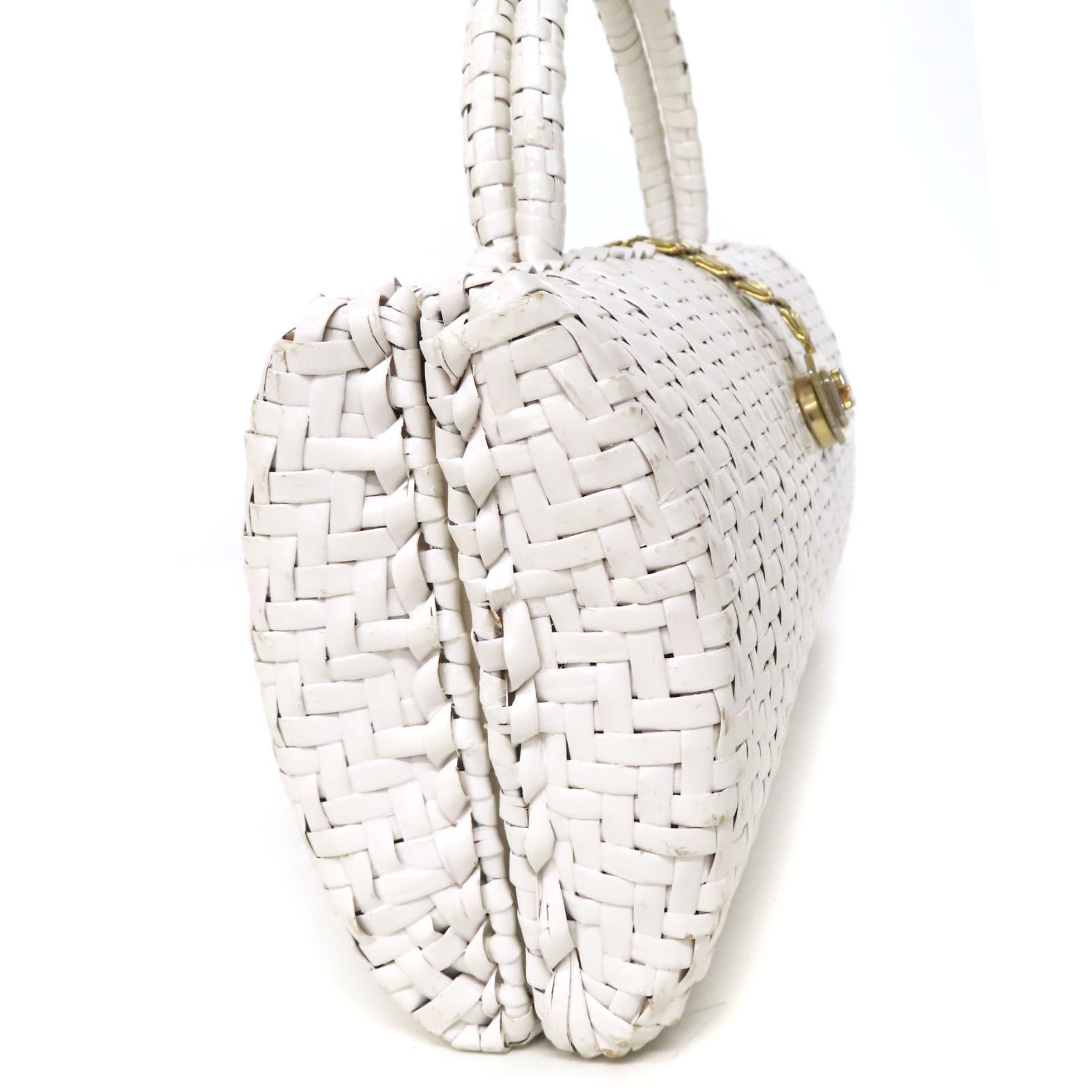 oe25106 Courreges クレージュ 美品 ロゴ金具 籐 編み込み ラタン
