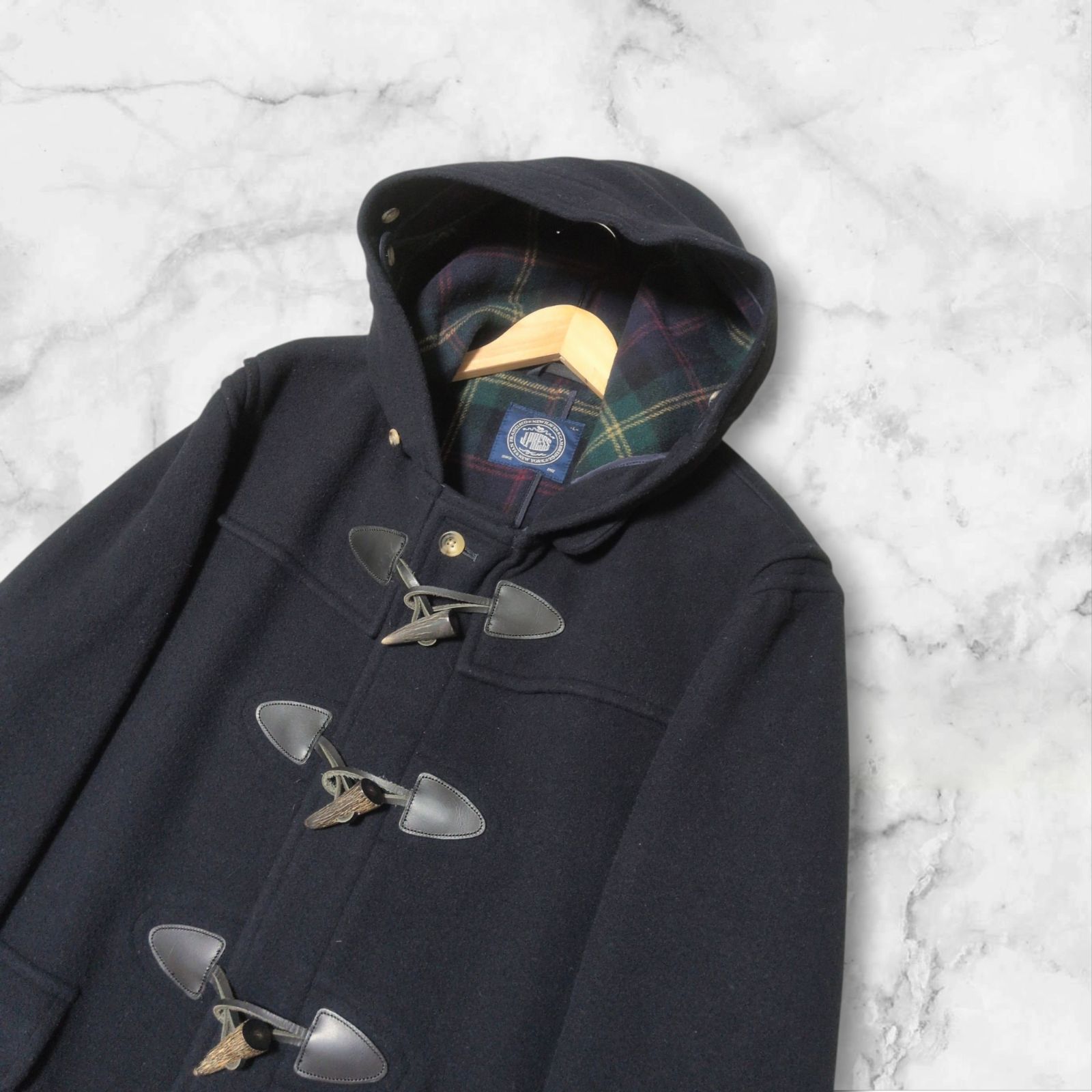 ジェイプレス ダッフルコート フード トグル レザー 裏地総柄