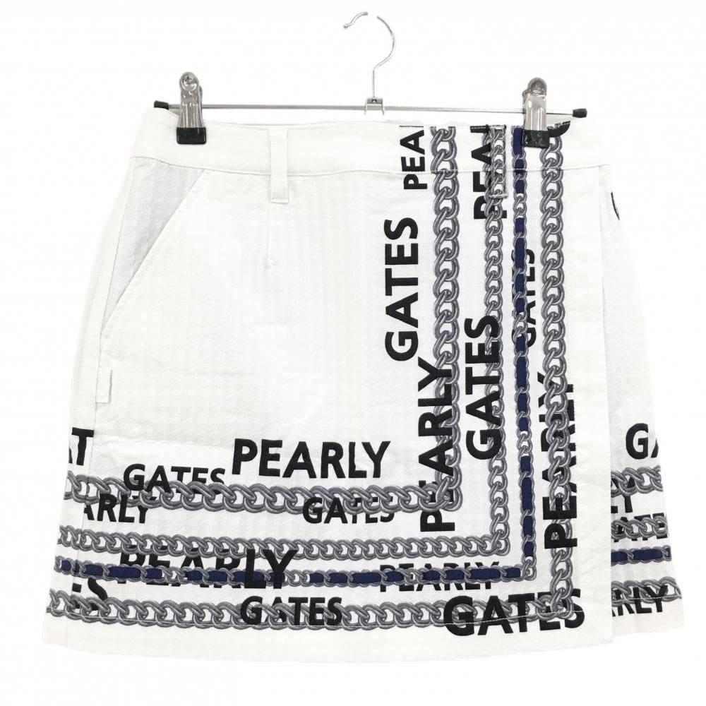 パーリーゲイツ スカート 白×グレー チェーン柄 凸凹生地 サイドファスナー レディース 0 S ゴルフウェア PEARLY GATES