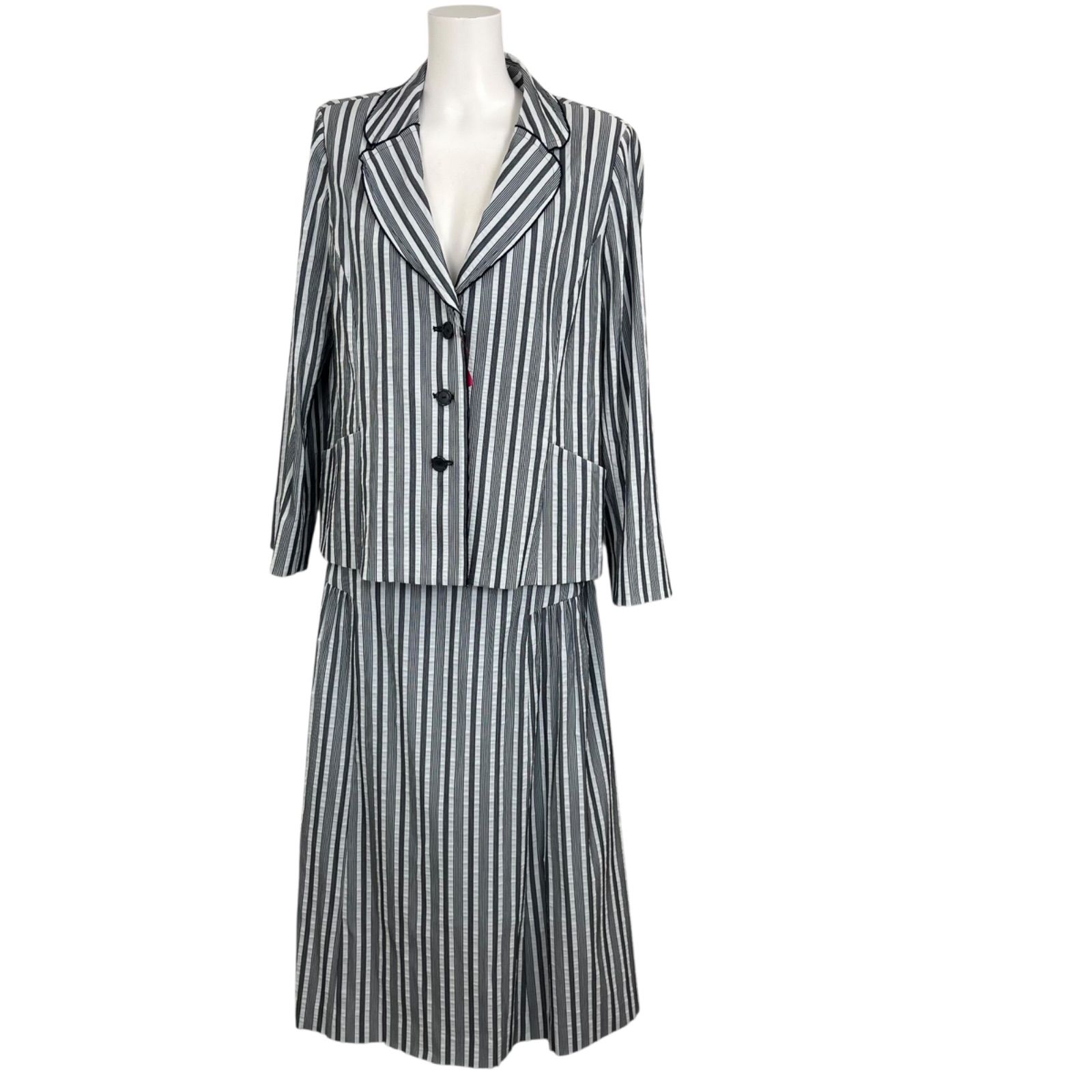 美品 レリアン LEILIAN ストライプ コットン混 セットアップ スーツ