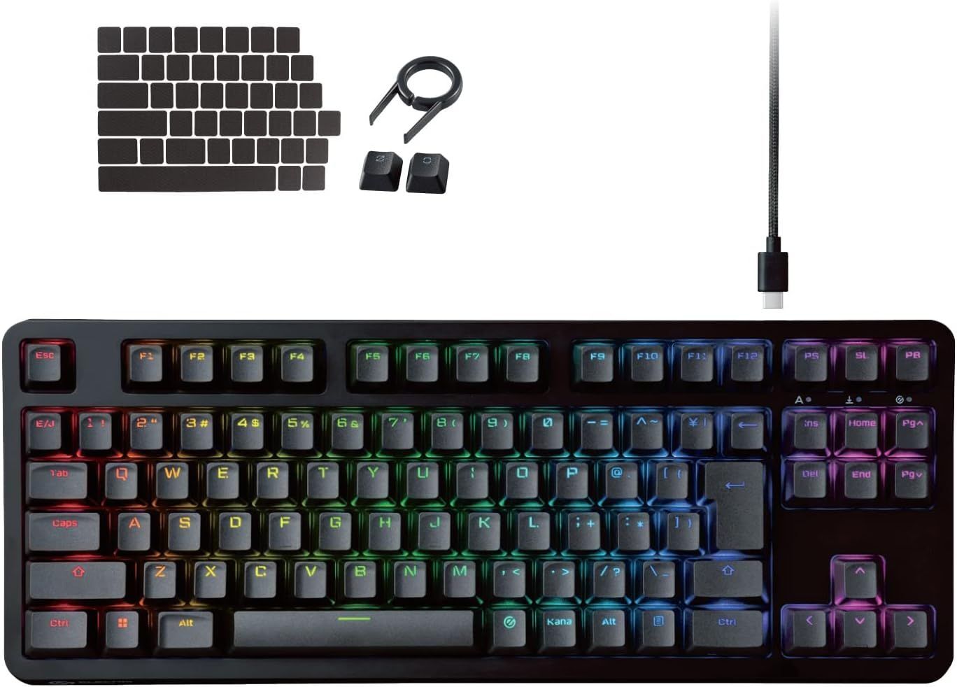 エレコム ゲーミングキーボード 有線 V-custom VK310S RGB テンキーレス メカニカル ネオクラッチキーキャップ 銀軸 スピードリニア USBポート搭載 TK-VK310SBK