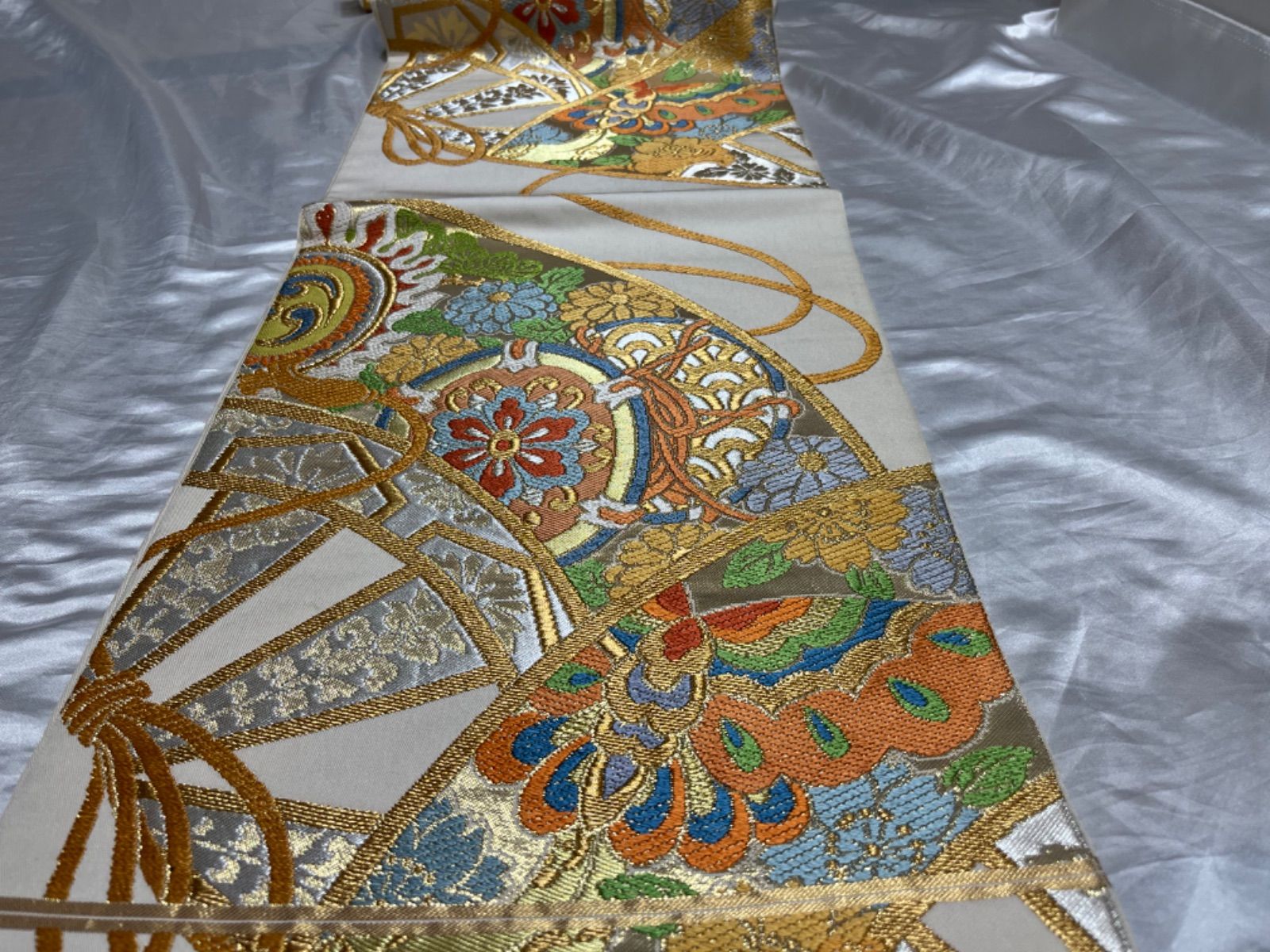豪華絢爛綺麗美品白地扇正絹袋帯☆川島織物☆ - メルカリ