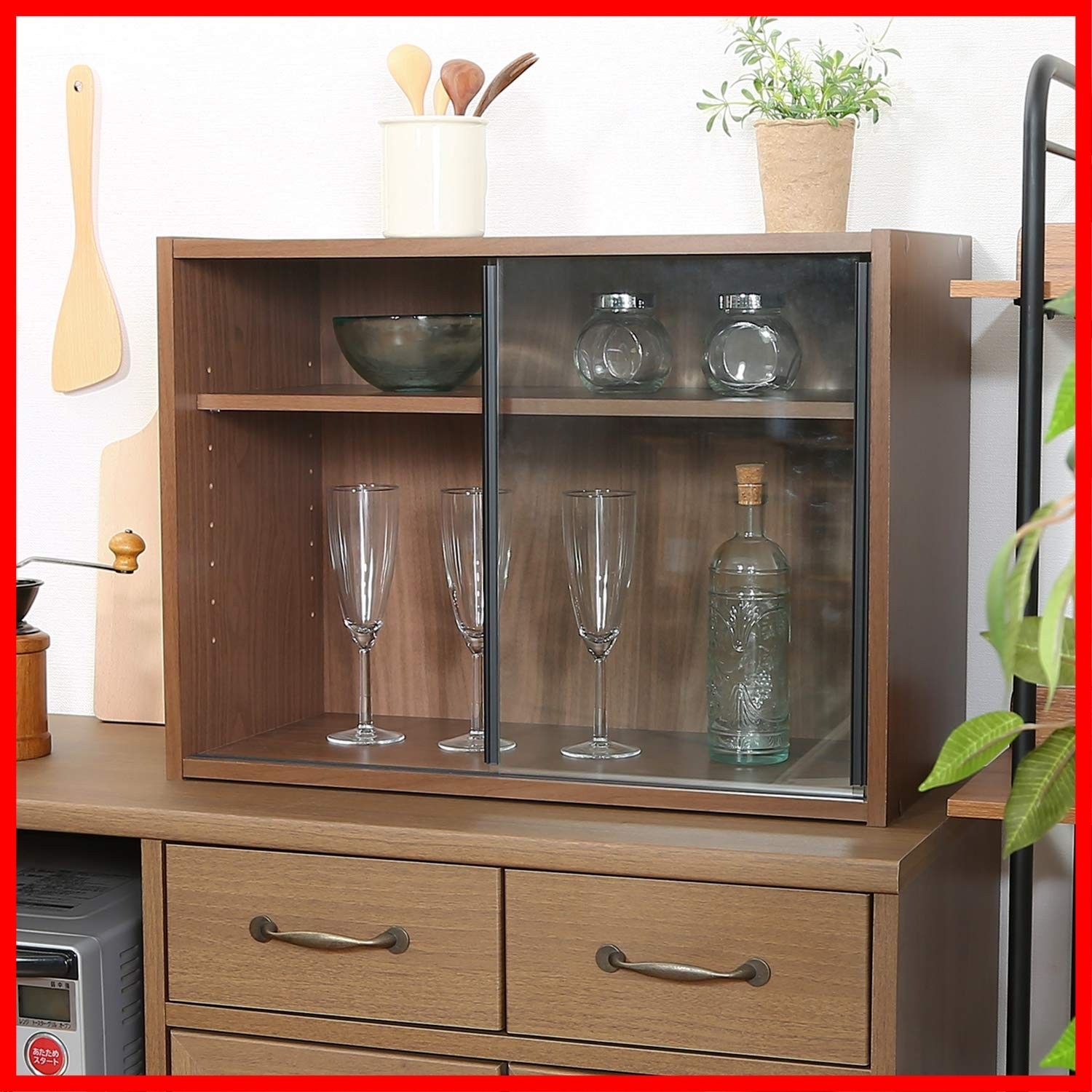 組立品 可動棚 ガラス扉 99435 ミディアムブラウン 幅60×奥行29×高さ