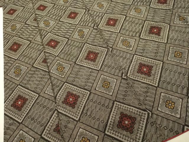 平和屋着物○希少 本場大島紬 龍郷絣 花菱文 池田香智子作 反端付き  