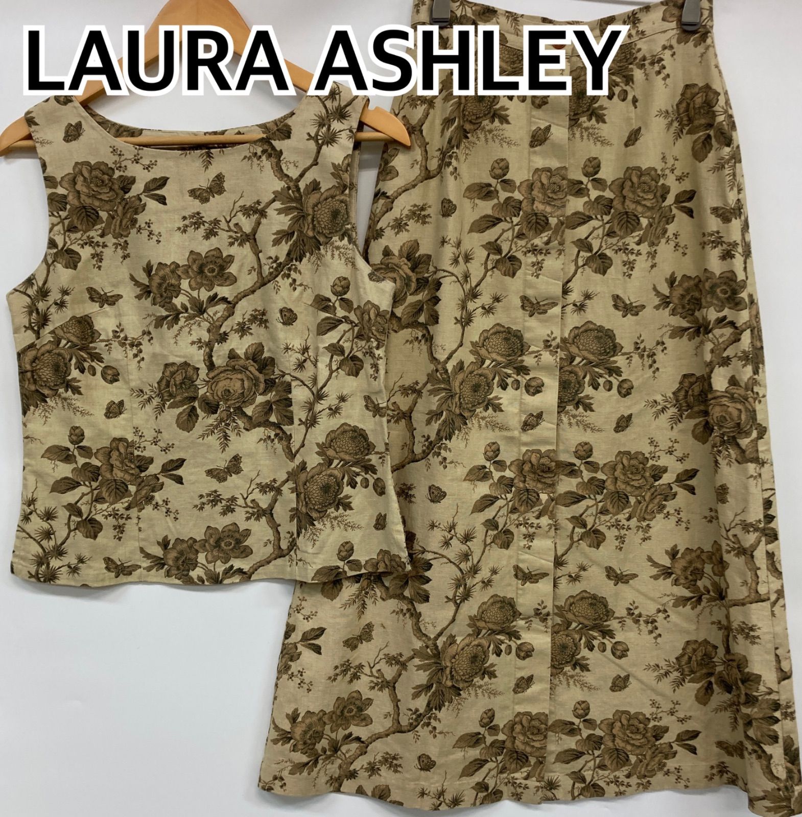 LAURA ASHLEY ローラアシュレイ セットアップ トップス ノースリーブ ロングスカート ベージュ レディース CS58