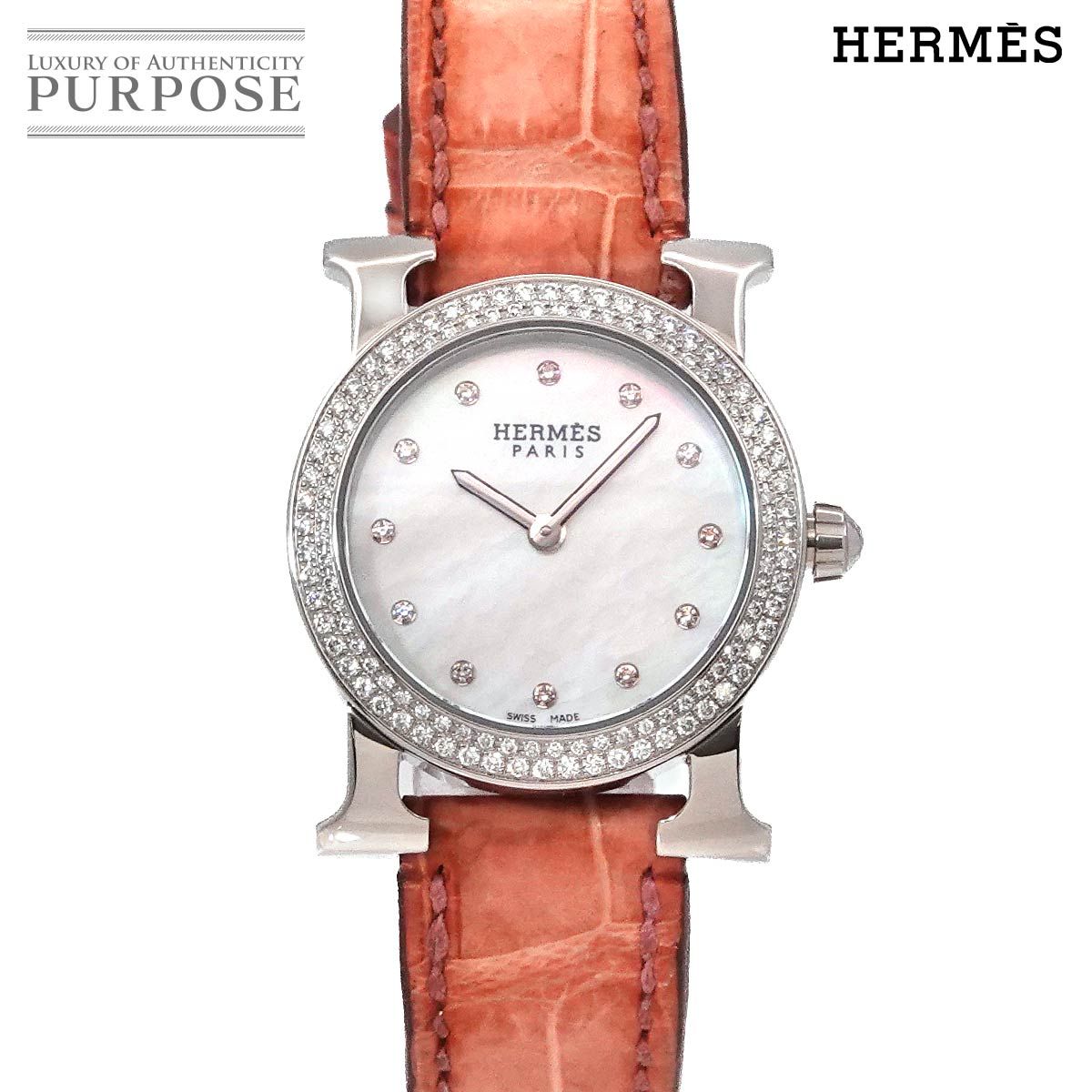 【新品ベルト】583 エルメス ロンド レディース Hフェイス ホワイト文字盤 HERMES - エルメス HERMES Hウォッチ ロンド HR1 230 12P ダイヤ
