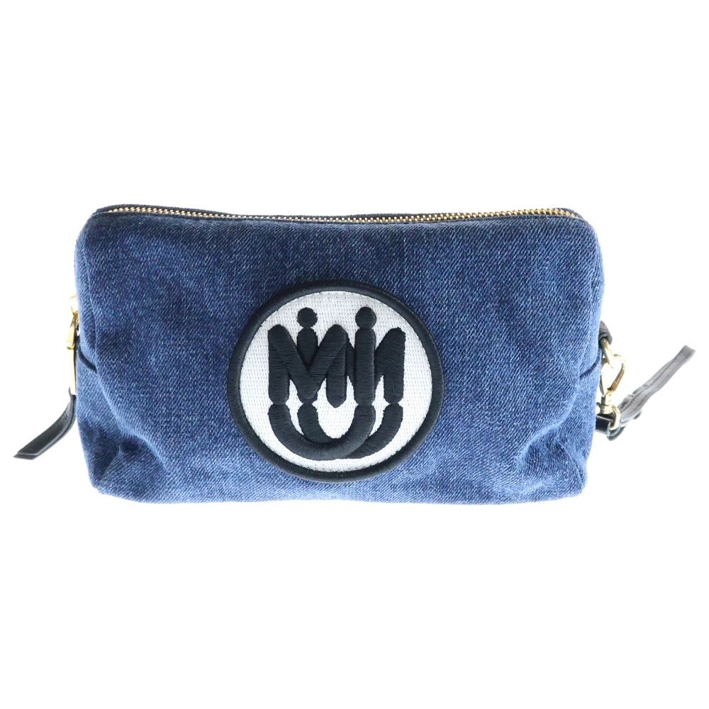 miumiu ミュウミュウ ロゴ メイクポーチ ケース 収納 デニム インディゴブルー ゴールド金具