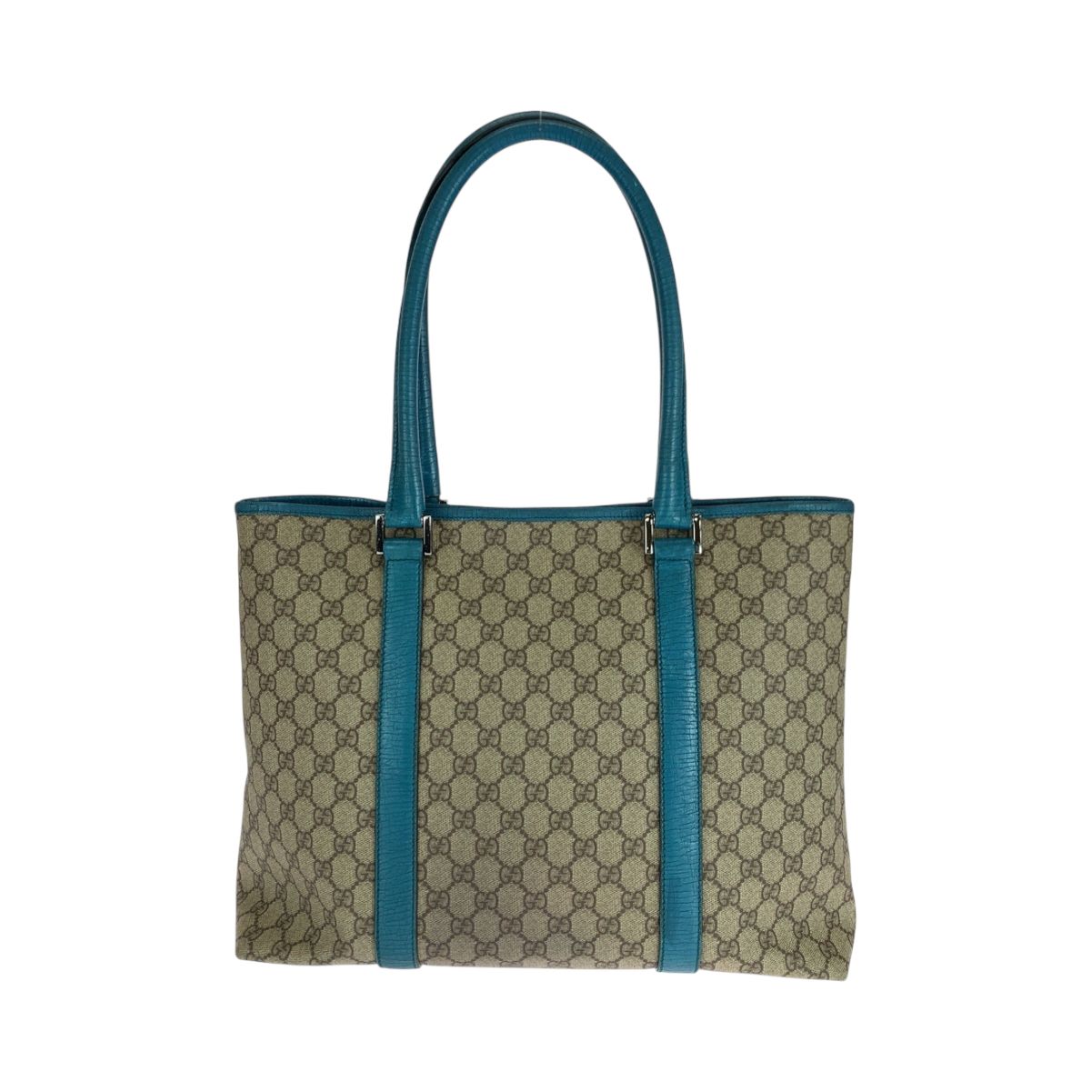 美品 GUCCI グッチ ベージュ ブルー シルバー金具 GGスプリーム 