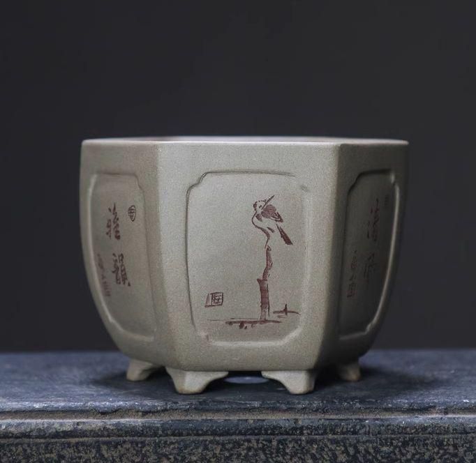 六角鉢 中国宜興 紫砂の鉢 盆栽鉢 植木鉢 小品盆栽鉢 大品盆栽鉢 一部予約販売】 六角鉢 中国宜興 紫砂の鉢 盆栽鉢 植木鉢 小品