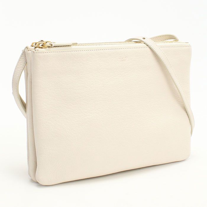 ベージュレザーショルダーバッグCELINEトリオ