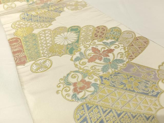 平和屋着物○西陣 川島織物 六通柄 本袋帯 檜扇花文 金銀糸 正絹 逸品