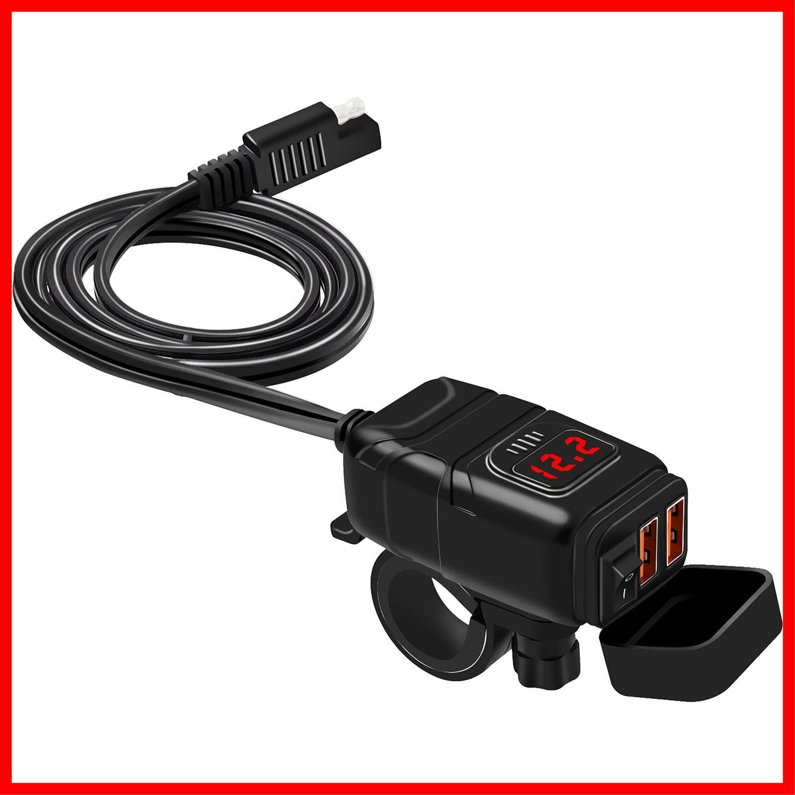 SHEAWA バイク USB電源 充電器 USB2ポート QC3.0 電圧計 温度計 急速充電 電源ON OFFスイッチ Quick Charge 3.0 オートバイのハンドルに取り付け可能