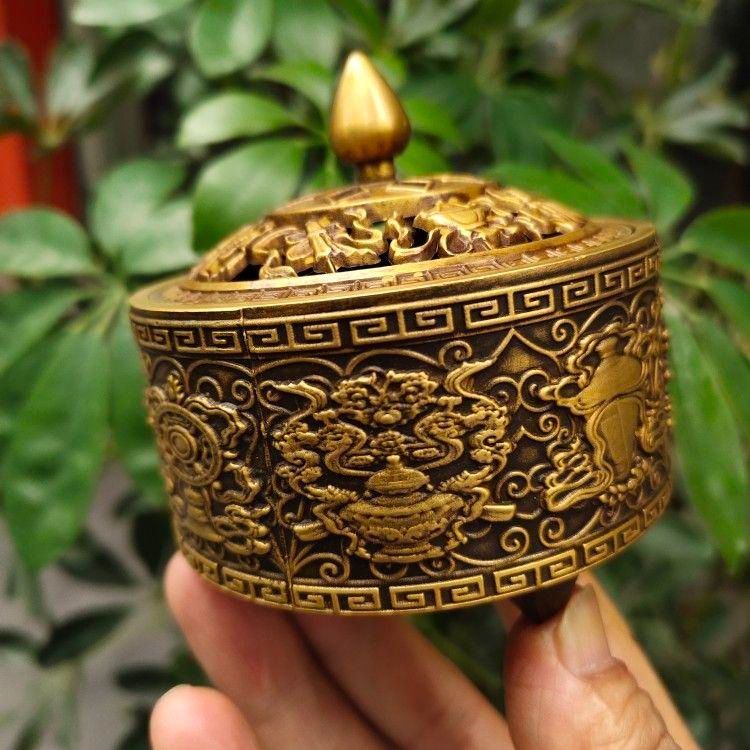 銅 細工 五福八宝三足炉 香道具 室内茶台 沈香 檀薫香炉 装飾品 工芸品 置物 銅 細工 五福八宝三足炉 香道具 室内茶台 沈香 檀薫香炉 装飾品