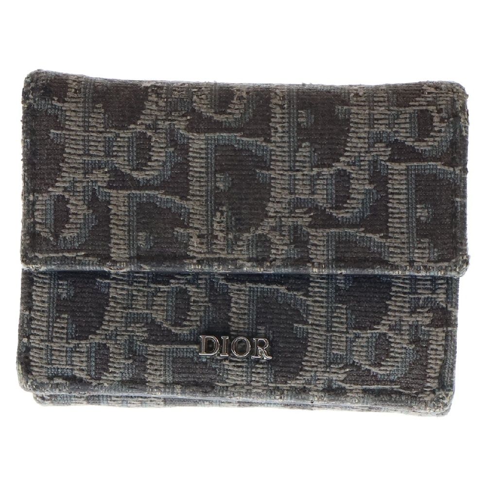 DIOR (ディオール) オブリーク ジャガード 3つ折り ウォレット 財布 グレー