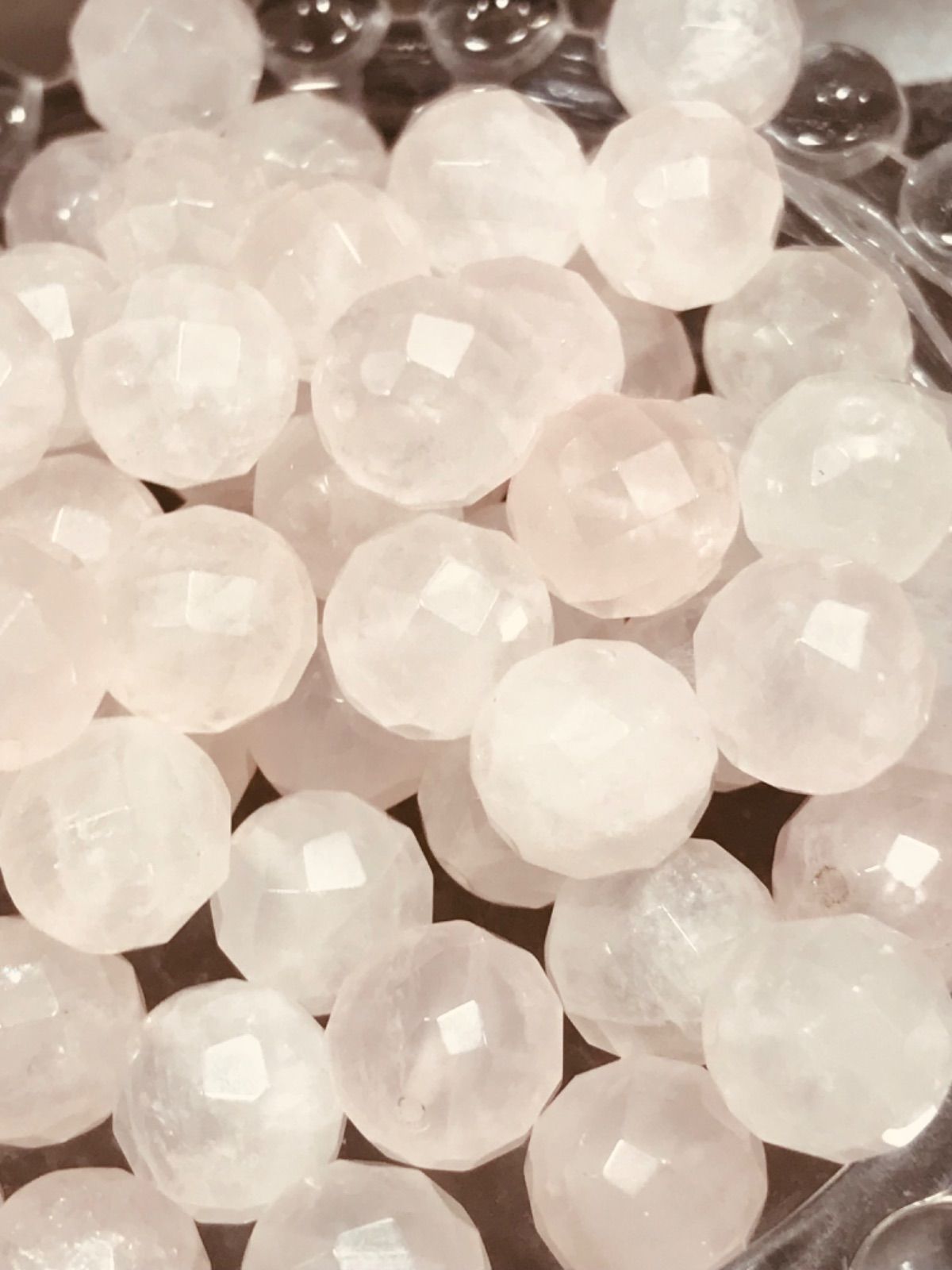 節約 10mm玉【ローズクォーツ/紅水晶】1mm穴64面 CT(カット)パーツ100