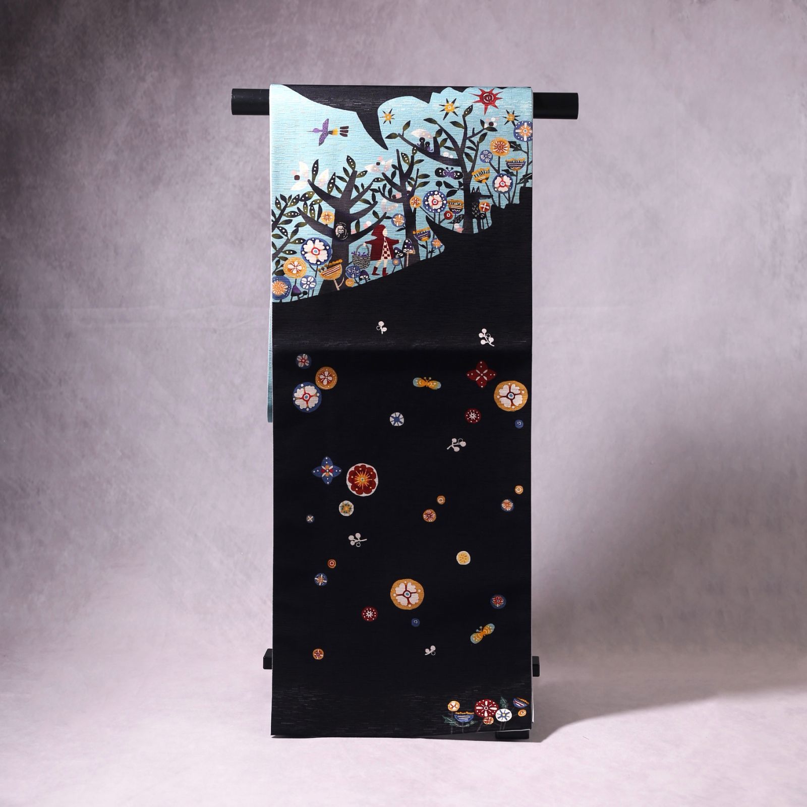 再入荷 . WAKKA 正絹 京袋帯 キャ~ 水色 お仕立て上がり 着物 帯 カジュアル 一重太鼓 OB-15