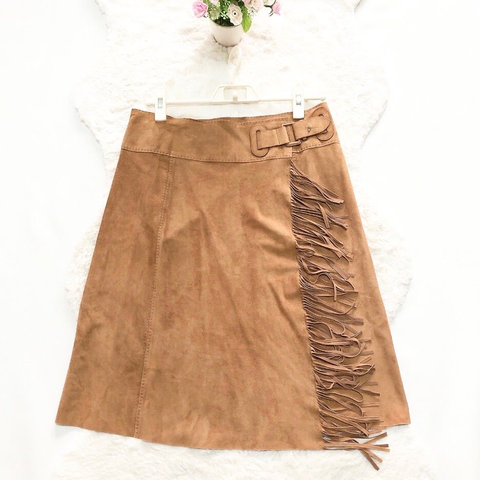 HERMES エルメス リアルレザー巻きスカート ラムレザー フリンジ フランス製 38 ブラウン