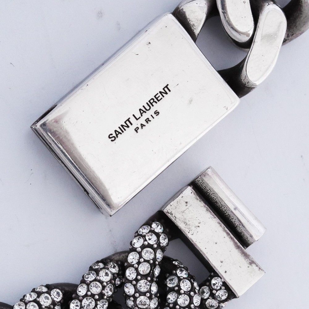 SAINT LAURENT ラインストーン シックカーブチェーンネックレス メタル