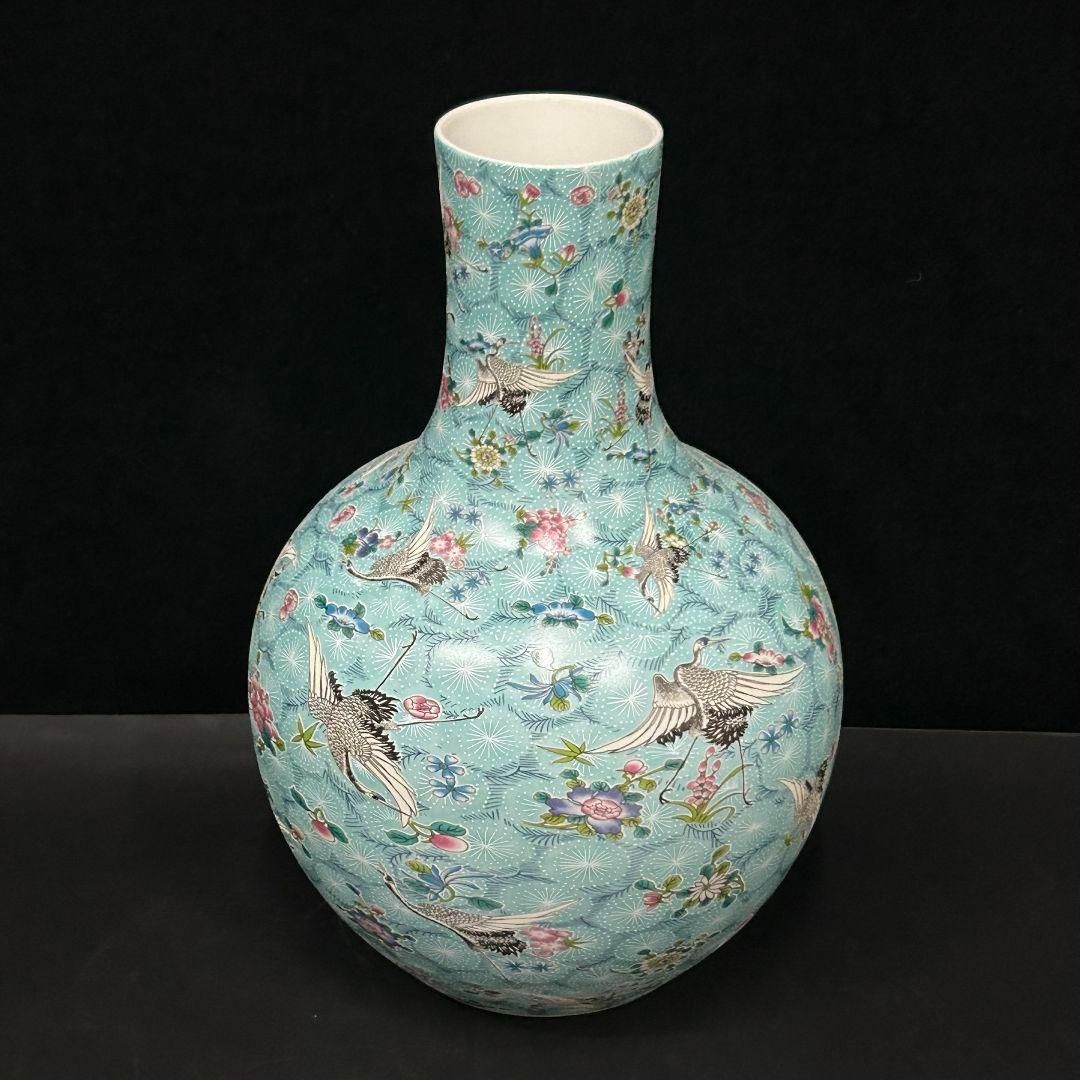 大清雍正夜光磁器百鶴舞う図天球瓶 収蔵品 美品 景徳鎮 現代工芸