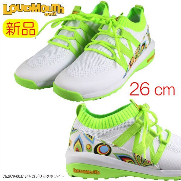 【新品・未使用】 ラスト１足セール！  26.0cm ラウドマウス メンズ スパイクレス ニット ゴルフシューズ 762979-003 シャガデリックホワイトスニーカー 靴 LOUD MOUTH Shagadelic White 3E セール