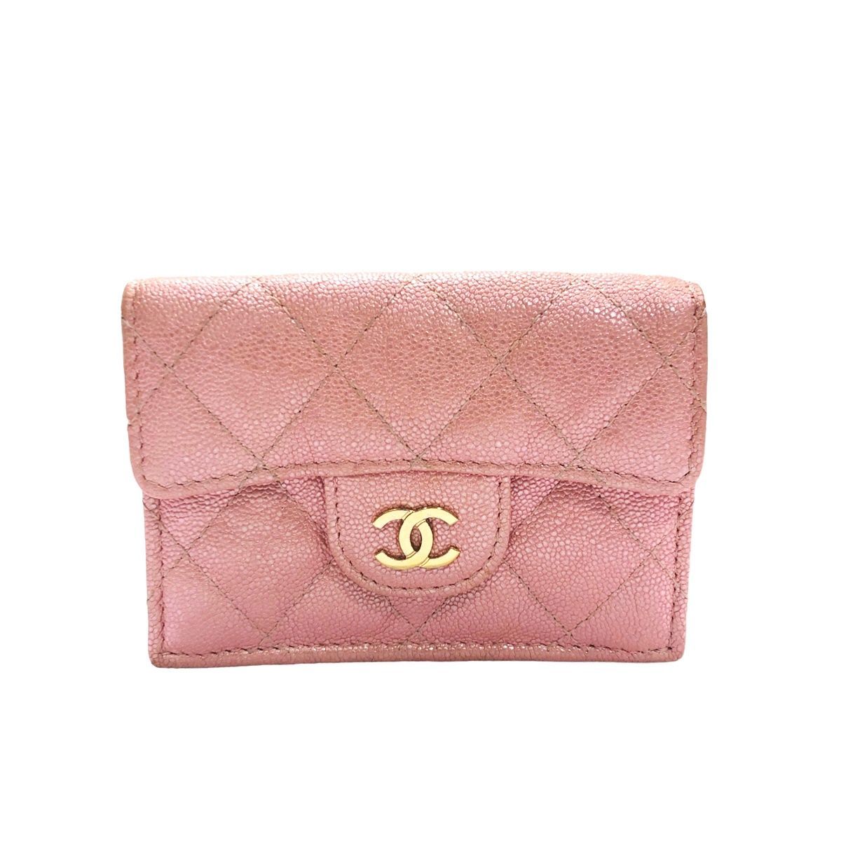 【中古】 CHANEL シャネル クラシック スモール フラップ キャビアスキン ウォレット ラメ/ピンク GD金具 レディース 三つ折り財布  AP0230 23018533 HO