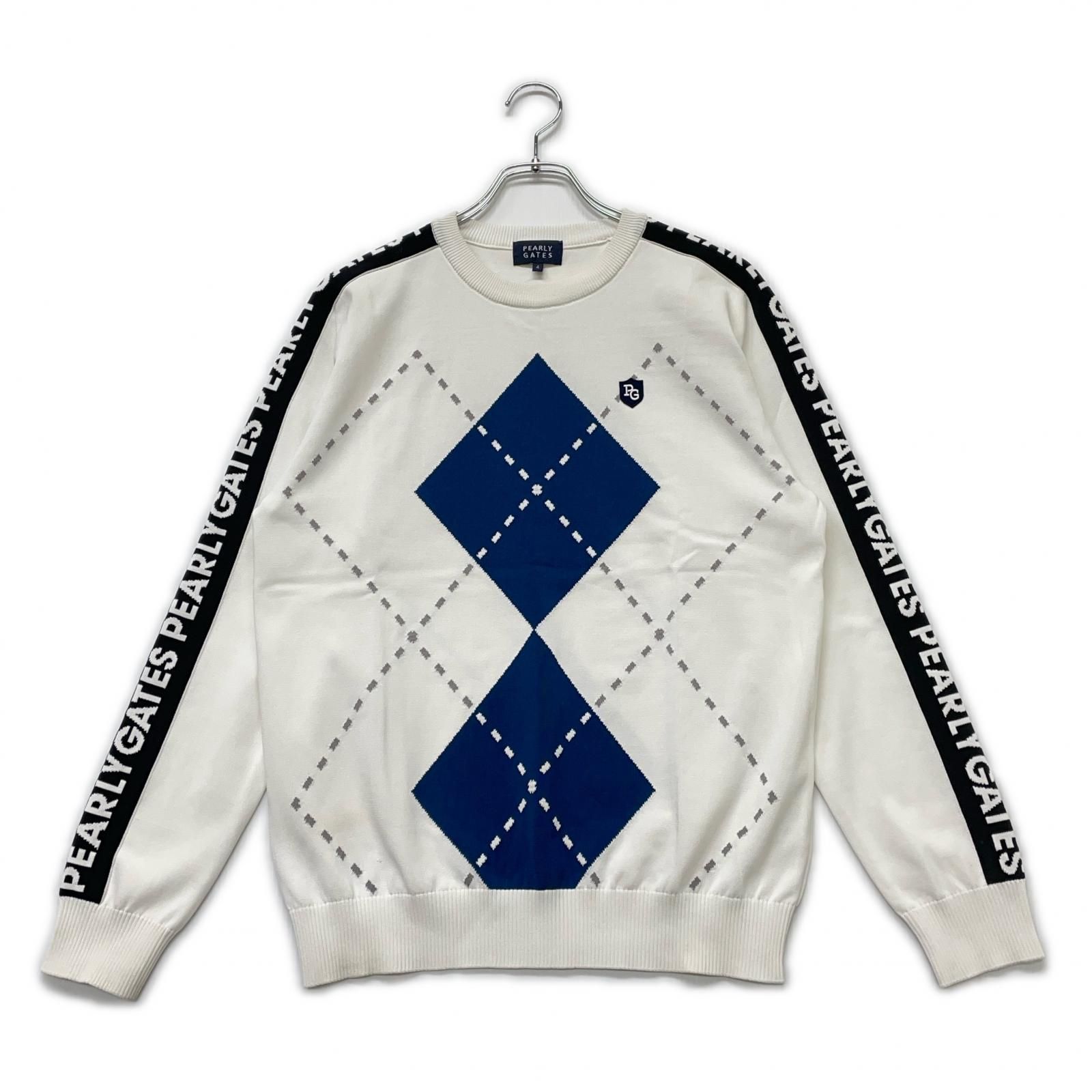 メンズ パーリーゲイツ PEARLY GATES セーター 4 M 白 ホワイト 長袖 クルーネック アーガイル ニット