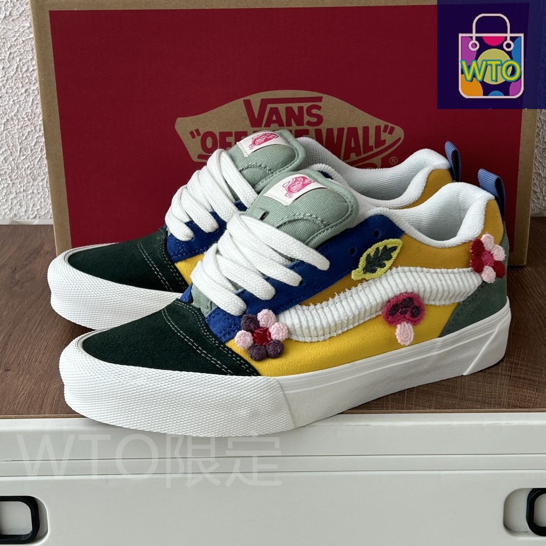 今日特価】Vans Knu Skool グリーン 春の花柄 ふわふわパン